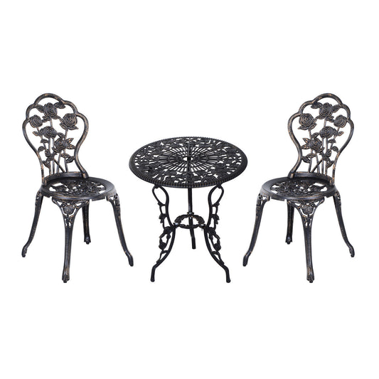 3PCs Patio Bistro Set, Outdoor Cast Aluminum Garden Table and Chairs with Umbrella Hole for Balcony, Bronze at Gallery Canada