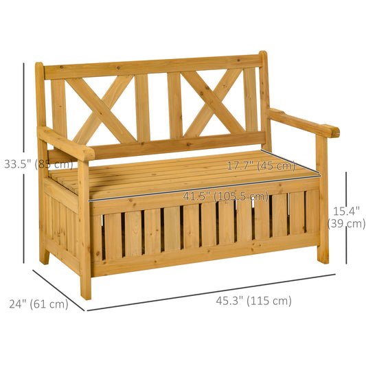 Wooden Outdoor Storage Bench 2-Person Patio Bench with Louvered Side Panels and X-Shape Back for Garden, Patio, Yellow at Gallery Canada