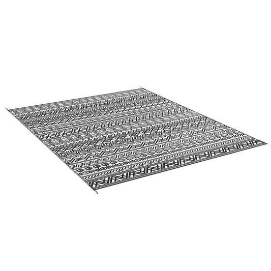 Reversible Outdoor Rug Waterproof Plastic Straw RV Rug with Carry Bag, 8' x 10', Grey and Cream White Boho - Gallery Canada