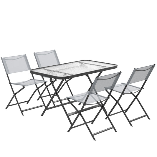 5 Pieces Foldable Patio Dining Table and Chairs, Outdoor Dining Set for 4 with Large Rectangle Glass Top Table and 4 Stackable Chairs for Conservatory, Garden, Deck, Grey at Gallery Canada