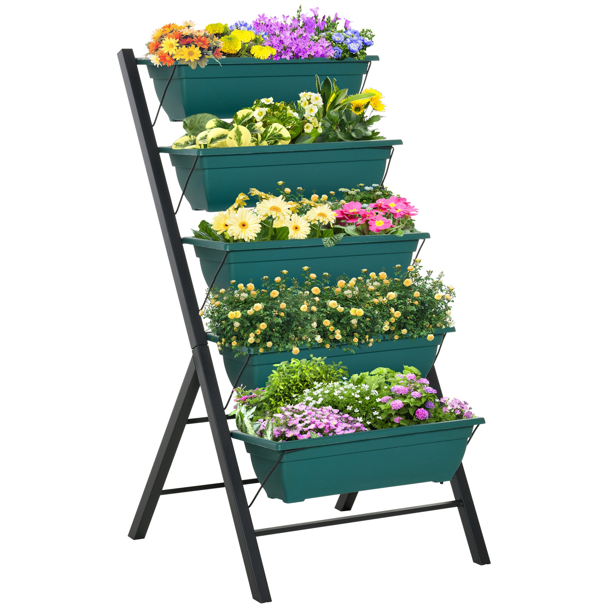 5-Tier Raised Garden Bed with 5 Planter Box, Outdoor Plant Stand Grow Containers with Leaking Holes for Balcony Patio Outdoor, Green at Gallery Canada