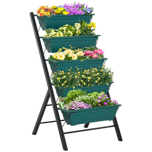 5-Tier Raised Garden Bed with 5 Planter Box, Outdoor Plant Stand Grow Containers with Leaking Holes for Balcony Patio Outdoor, Green