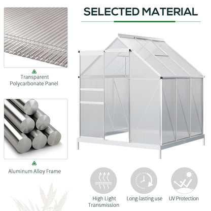 6' x 6' x 6.5' Polycarbonate Greenhouse, Walk-in Green House with Adjustable Roof Vent, Galvanized Base, Sliding Door and Rain Gutter for Outdoor, Garden, Backyard, Clear at Gallery Canada