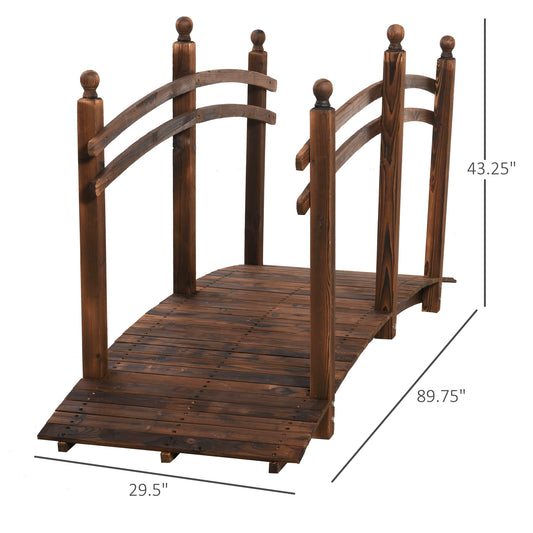 7.5' Fir Wood Garden Bridge Arc Walkway with Side Railings, Perfect for Backyards, Gardens, &; Streams, Stained - Gallery Canada