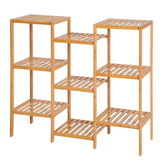 9-Tier Bamboo Storage Shelf, Plant Stand, Utility Slatted Shelving Unit for Living Room, Balcony, Hallway, Bathroom, Natural at Gallery Canada
