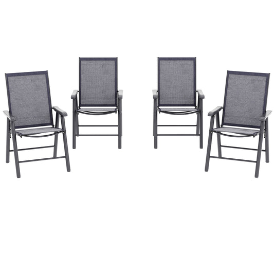 4-Piece Folding Chair Set for Relaxing on Patio Balcony Garden, Comfortable Outdoor Furniture with Armrests, Dark Grey at Gallery Canada