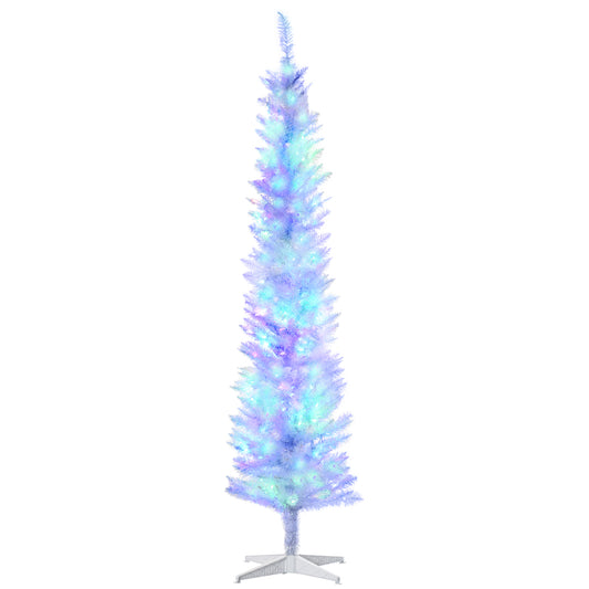 7' Prelit Christmas Trees, Pencil Artificial Christmas Tree with Colourful Surface Tips, Colourful LED Lights, White at Gallery Canada