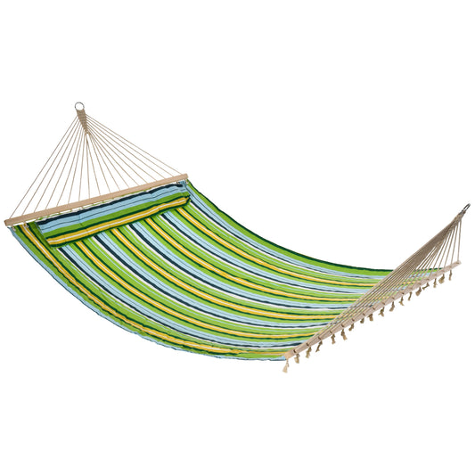 83" Patio Double Hammock, Wide Outdoor Hammock Bed Striped Fits 2 People Sunbed Camping hang Sleep w/ Pillow, White Stripe at Gallery Canada