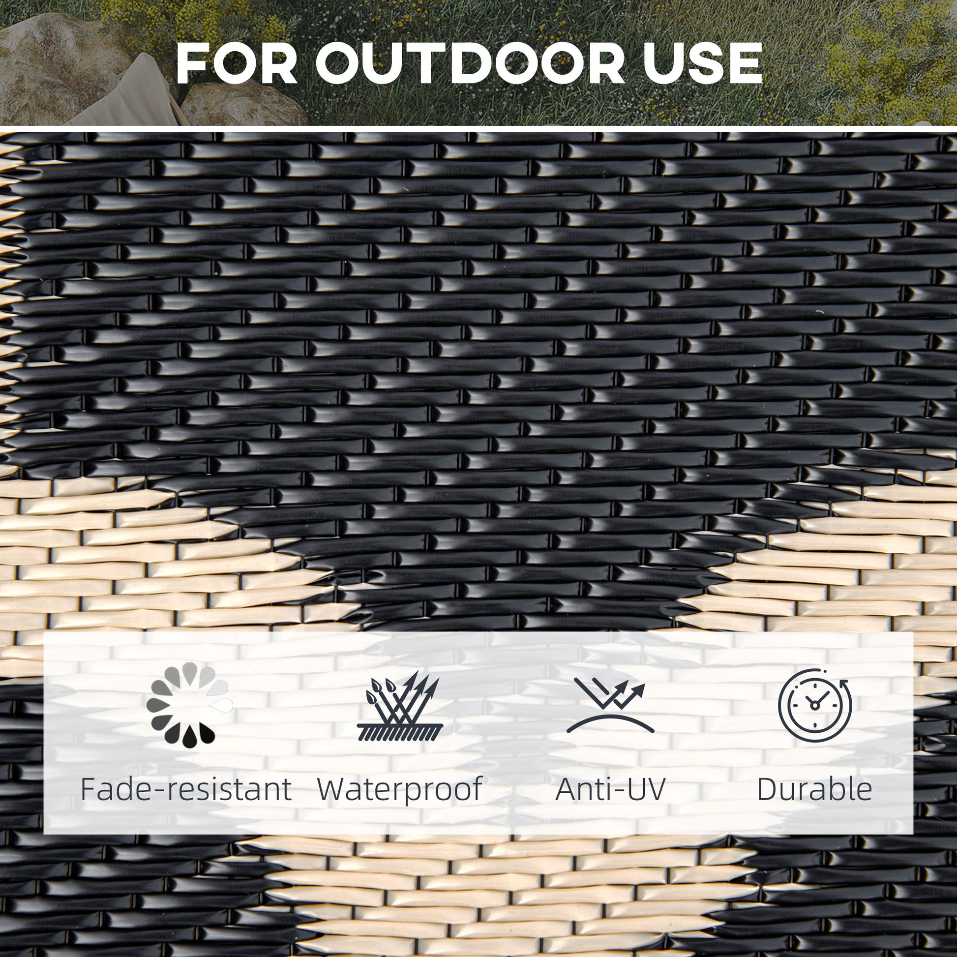 9'x12' Reversible Outdoor RV Rug, Patio Floor Mat, Plastic Straw Rug for Backyard, Deck, Beach, Camping, Black at Gallery Canada