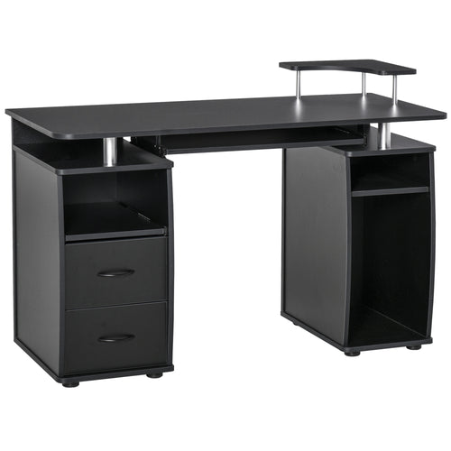 Computer Desk with Keyboard Tray, CPU Stand, Writing Desk with Drawers, Workstation for Home Office, Black