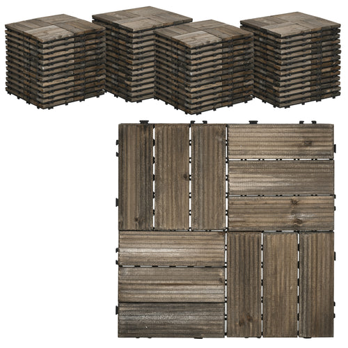 54 Pcs Wood Interlocking Deck Tiles, 12 x 12in Outdoor Flooring Tiles for Indoor and Outdoor Use, Tools Free Assembly, Charcoal Grey