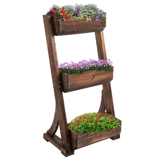 3-Tier Raised Garden Bed Vertical Freestanding Outdoor Wooden Flower Rack Flower Pot Stands - Gallery Canada