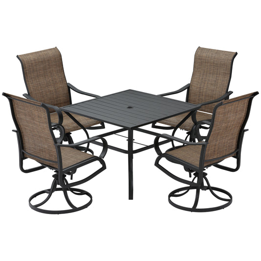 5-Piece Outdoor Patio Dining Set, 4 Swivel Rocker Chairs and 37" x 37" Dining Table Furniture Set with Umbrella Hole for Garden, Lawn and Backyard, Black (Umbrella not included) at Gallery Canada