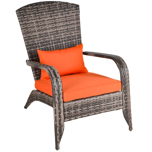 Patio Wicker Adirondack Chair, Outdoor PE Rattan Fire Pit Chair, Muskoka Chair w/ Soft Cushions, Tall Curved Backrest and Comfortable Armrests for Deck or Garden, Orange - Gallery Canada