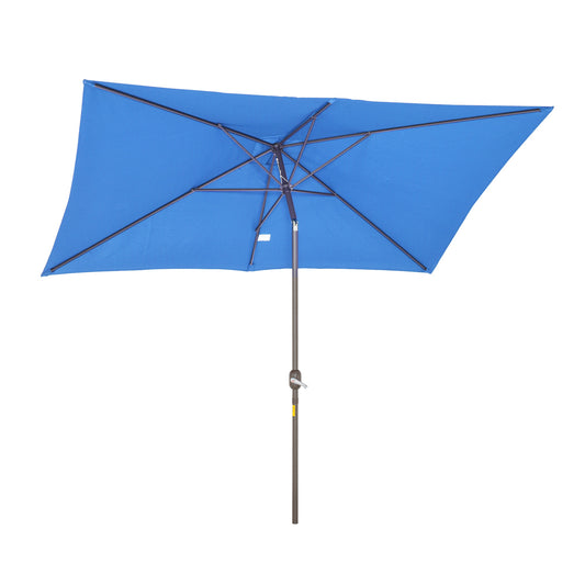 6.5x10ft Patio Umbrella, Rectangle Market Umbrella with Aluminum Frame and Crank Handle, Garden Parasol Outdoor Sunshade Canopy, Blue at Gallery Canada