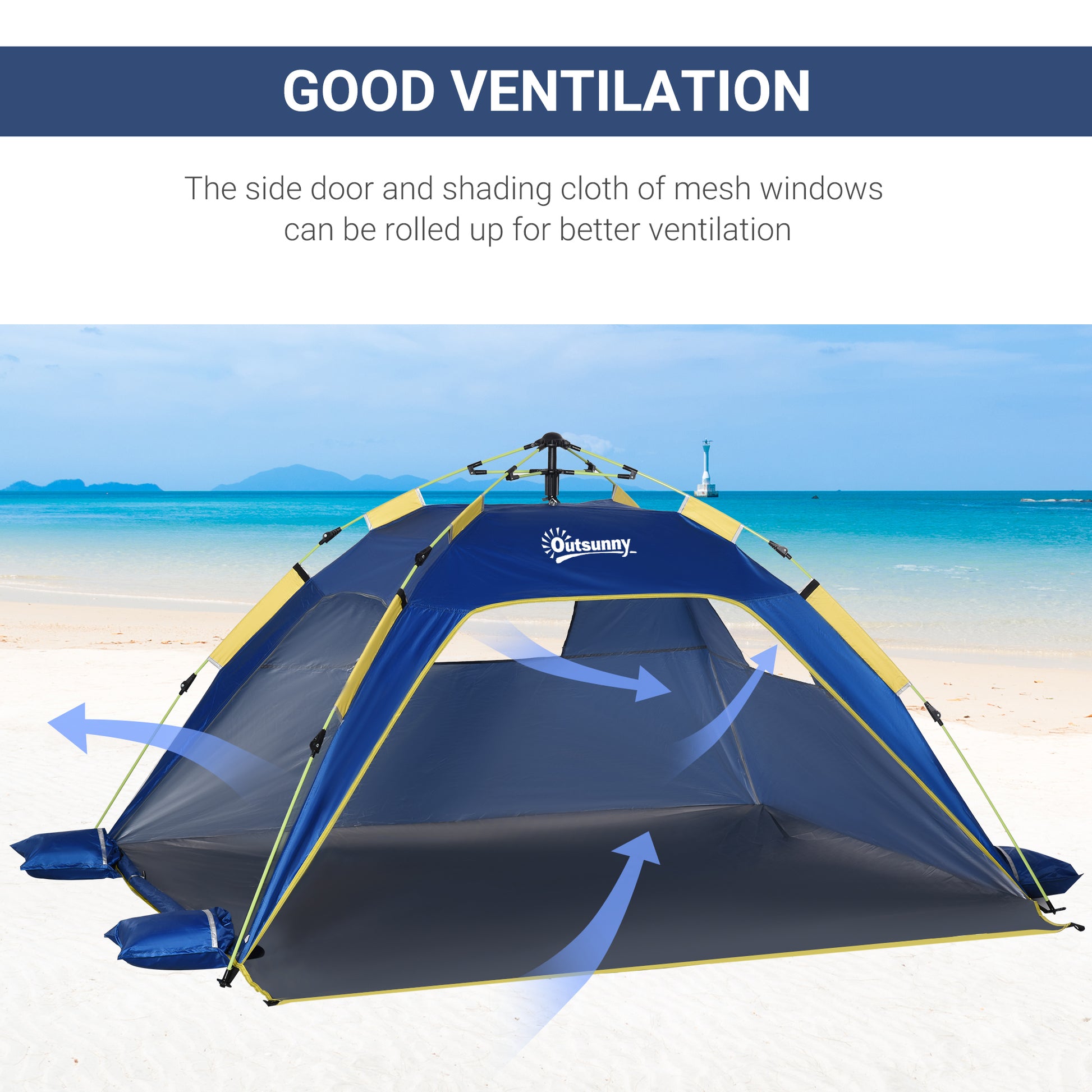 Pop Up Beach Tent for 1-2 Person, Partable Instant Sun Shelter with 2 Mesh Windows, 2 Doors, Carrying Bag, Dark Blue at Gallery Canada