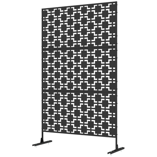 6.5FT Decorative Outdoor Divider, Metal Privacy Screen with Stand, Grid Style, Black - Gallery Canada