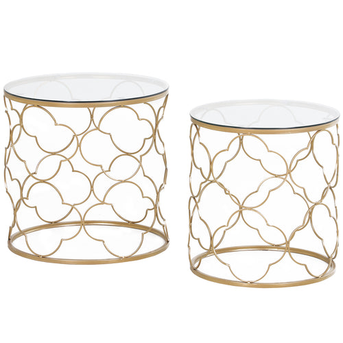 Set of 2 Nesting Table Coffee End Table Set Modern for Living room Furniture Decor Gold Tempered Glass