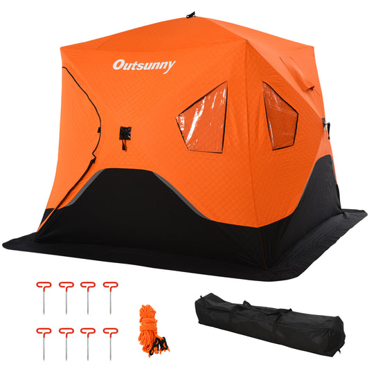 4 Person Ice Fishing Shelter Insulated Waterproof Portable Pop Up Ice Fishing Tent with 2 Doors for Outdoor Fishing, Orange - Gallery Canada