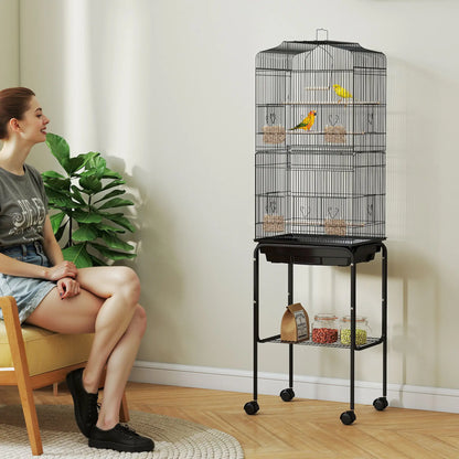 62" Rolling Bird Cage, Cockatoo House, Play Top, Storage Shelf, Wheels, Black Bird Cages at Gallery Canada