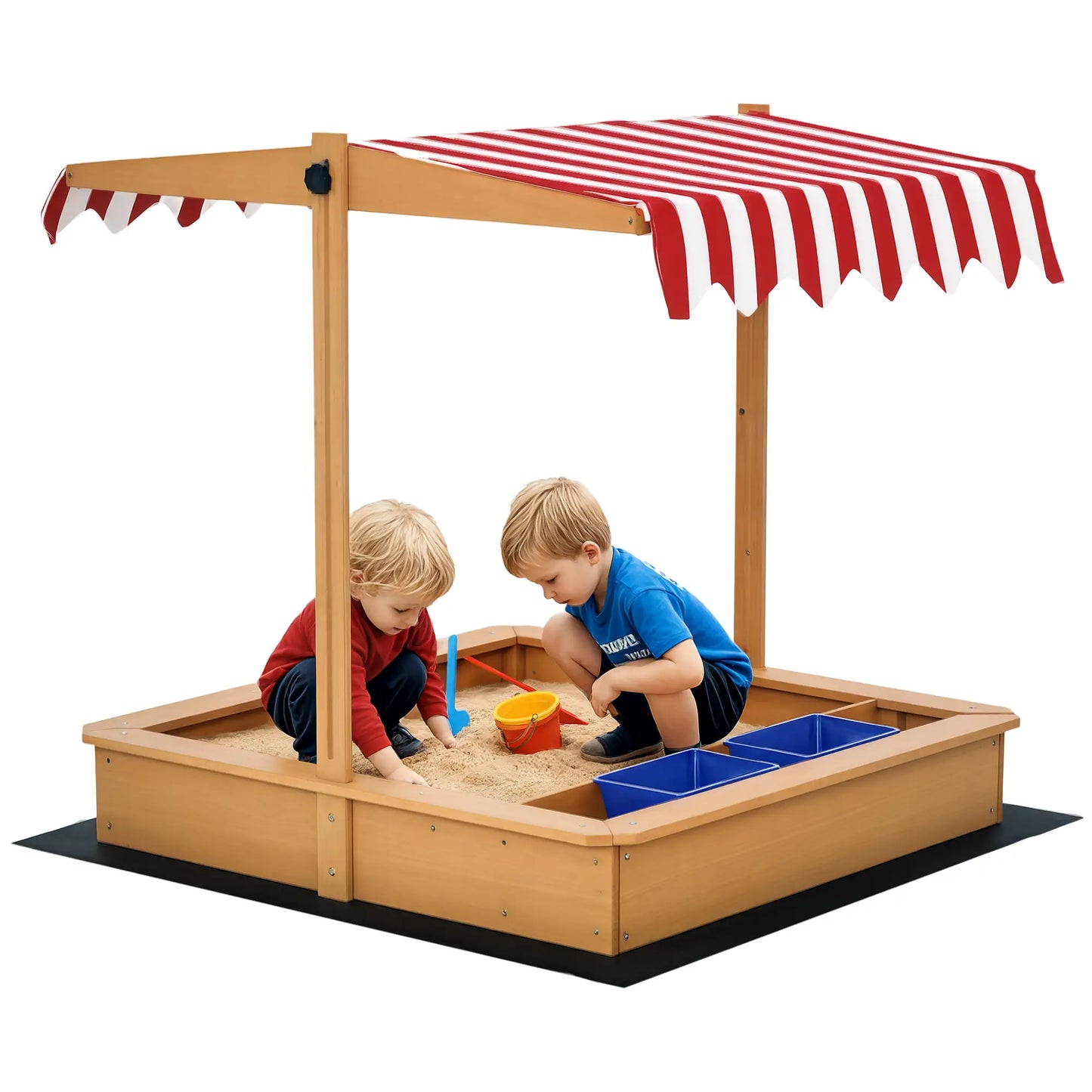Kids Wooden Sandbox, Adjustable Height Cover, Bottom Liner, Seat, Plastic Basins, for 3-7 Years Sandboxes & Accessories Yellow at Gallery Canada