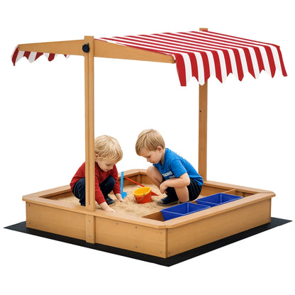 Kids Wooden Sandbox, Adjustable Height Cover, Bottom Liner, Seat, Plastic Basins, for 3-7 Years Sandboxes & Accessories Yellow at Gallery Canada