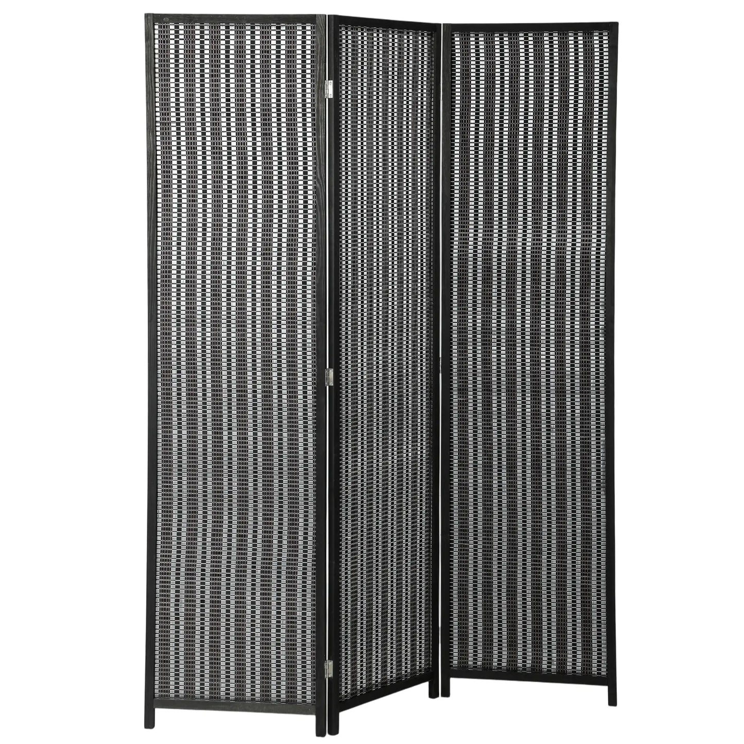 3 Panel Folding Privacy Screen, Handwoven Bamboo Pine Wood Frame, Black Room Dividers Black at Gallery Canada