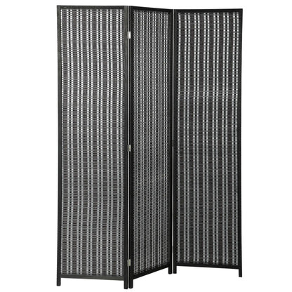 3 Panel Folding Privacy Screen, Handwoven Bamboo Pine Wood Frame, Black Room Dividers Black at Gallery Canada
