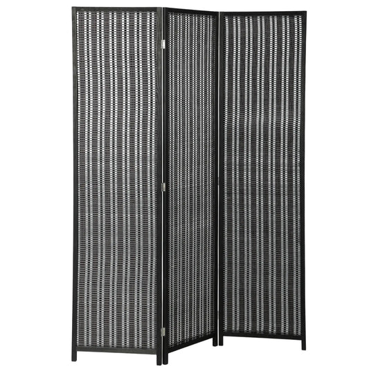 3 Panel Folding Privacy Screen, Handwoven Bamboo Pine Wood Frame, Black Room Dividers Black at Gallery Canada