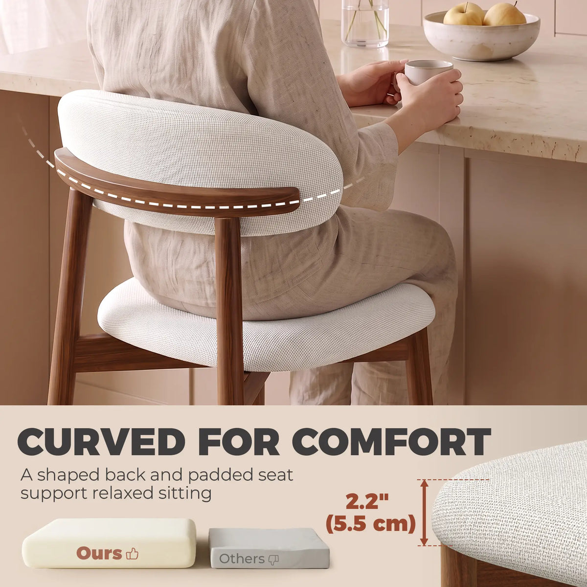Bar Stools Set Of 2, Cream White, Curved Back Counter Height