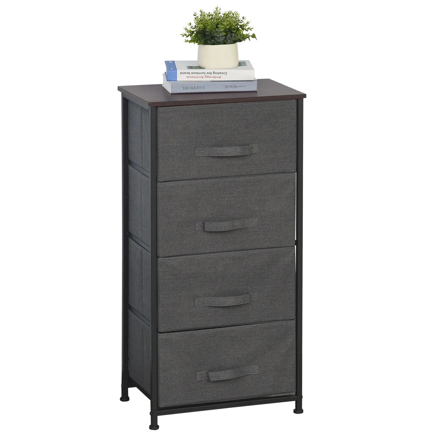 Linen Drawer Cabinet, 4 Removable Drawers, Metal Frame, Adjustable Feet, Black Storage Cabinets at Gallery Canada