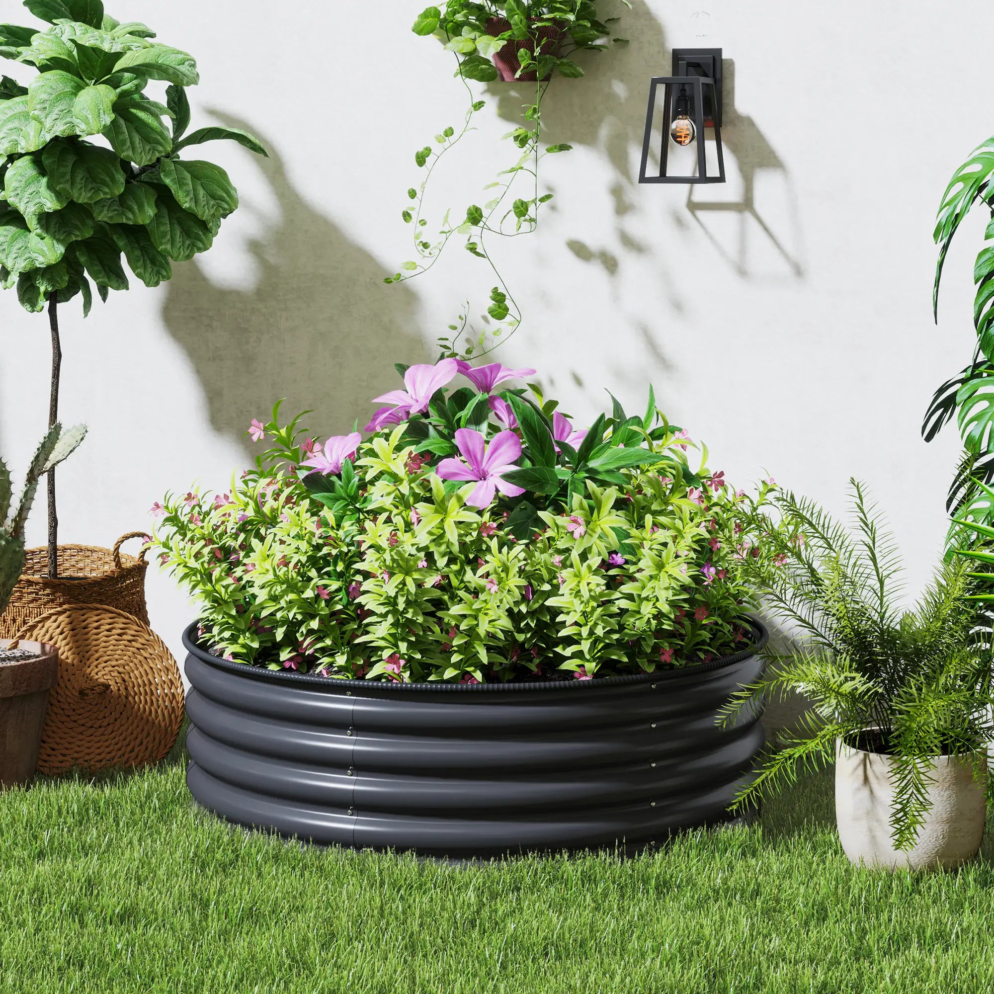 Galvanized Raised Flower Bed, 4 x 4 x 1.5 ft, Dark Grey Raised Garden Beds at Gallery Canada