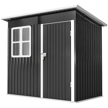 7' x 4' Galvanised Steel Outdoor Storage Shed, Window, Lockable Door, Dark Grey Sheds Dark Grey at Gallery Canada