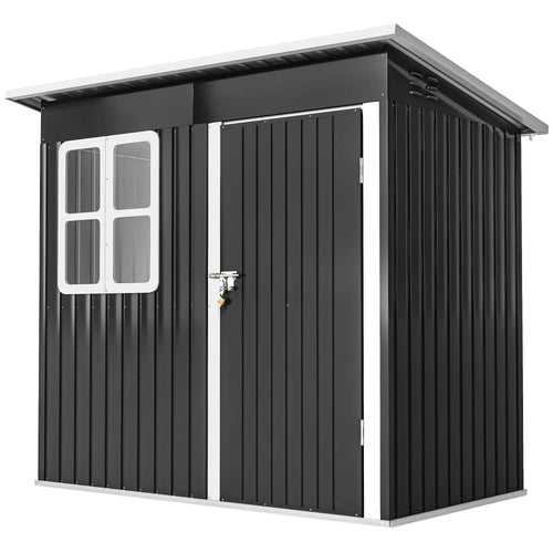 7' x 4' Galvanised Steel Outdoor Storage Shed, Window, Lockable Door, Dark Grey