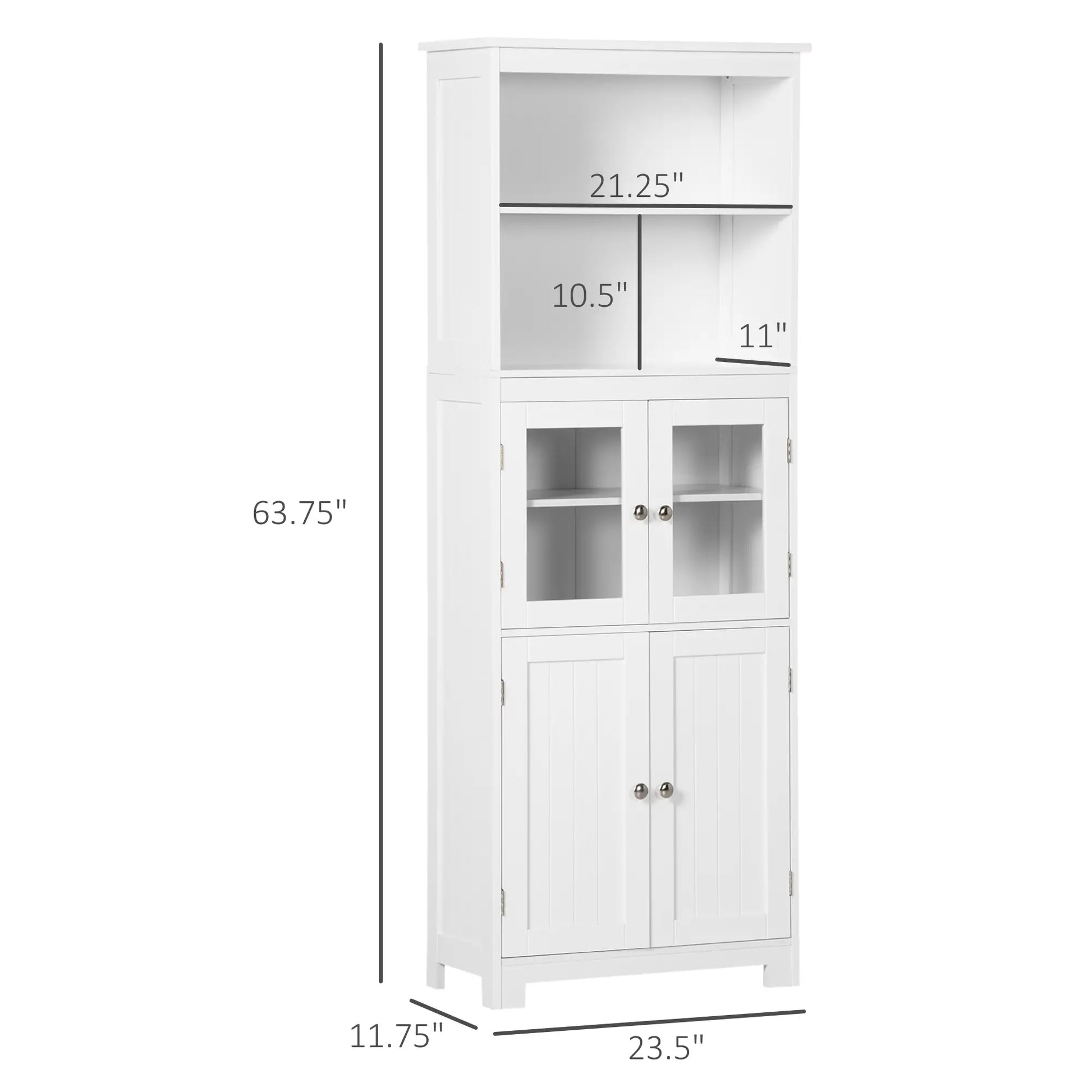 63" Small Buffet with Hutch, 4-Door Kitchen Pantry, Adjustable Shelf, White Kitchen Pantry Cabinets at Gallery Canada