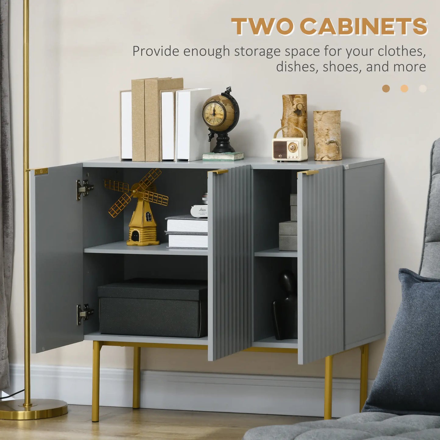 Modern Storage Cabinet, Sideboard Buffet, Gold Legs, Grey Storage Cabinets at Gallery Canada