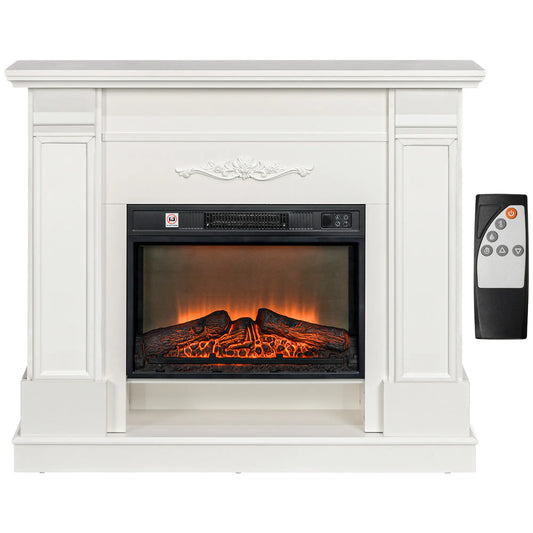 46" Electric Fireplace with Mantel, 1400W Heater, Realistic Flame, White Electric Fireplaces White at Gallery Canada