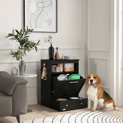 Pet Feeder Station, Dog Food Storage Cabinet with Bowls, Black Dog Bowls at Gallery Canada