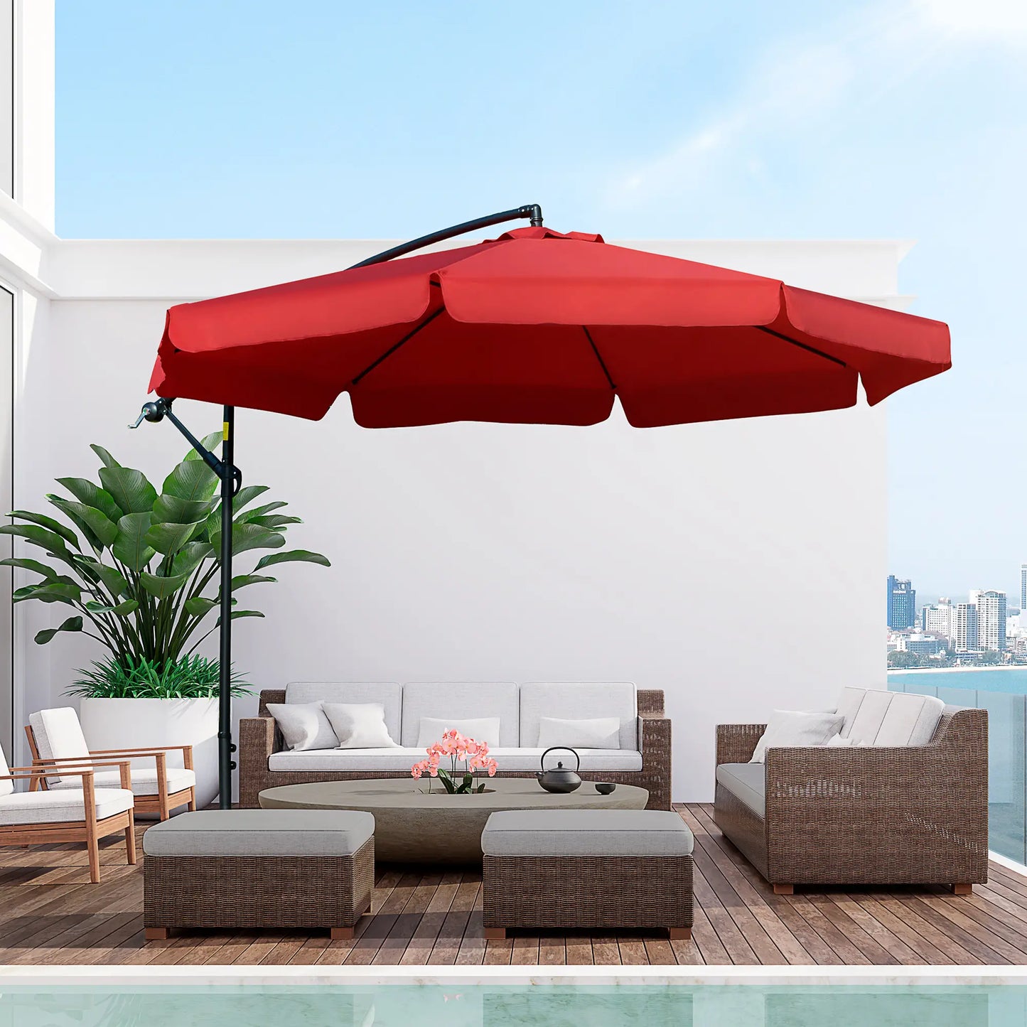 11FT Cantilever Patio Umbrella, Offset Hanging, Easy Tilt, Cross Base, Red Cantilever Umbrellas at Gallery Canada