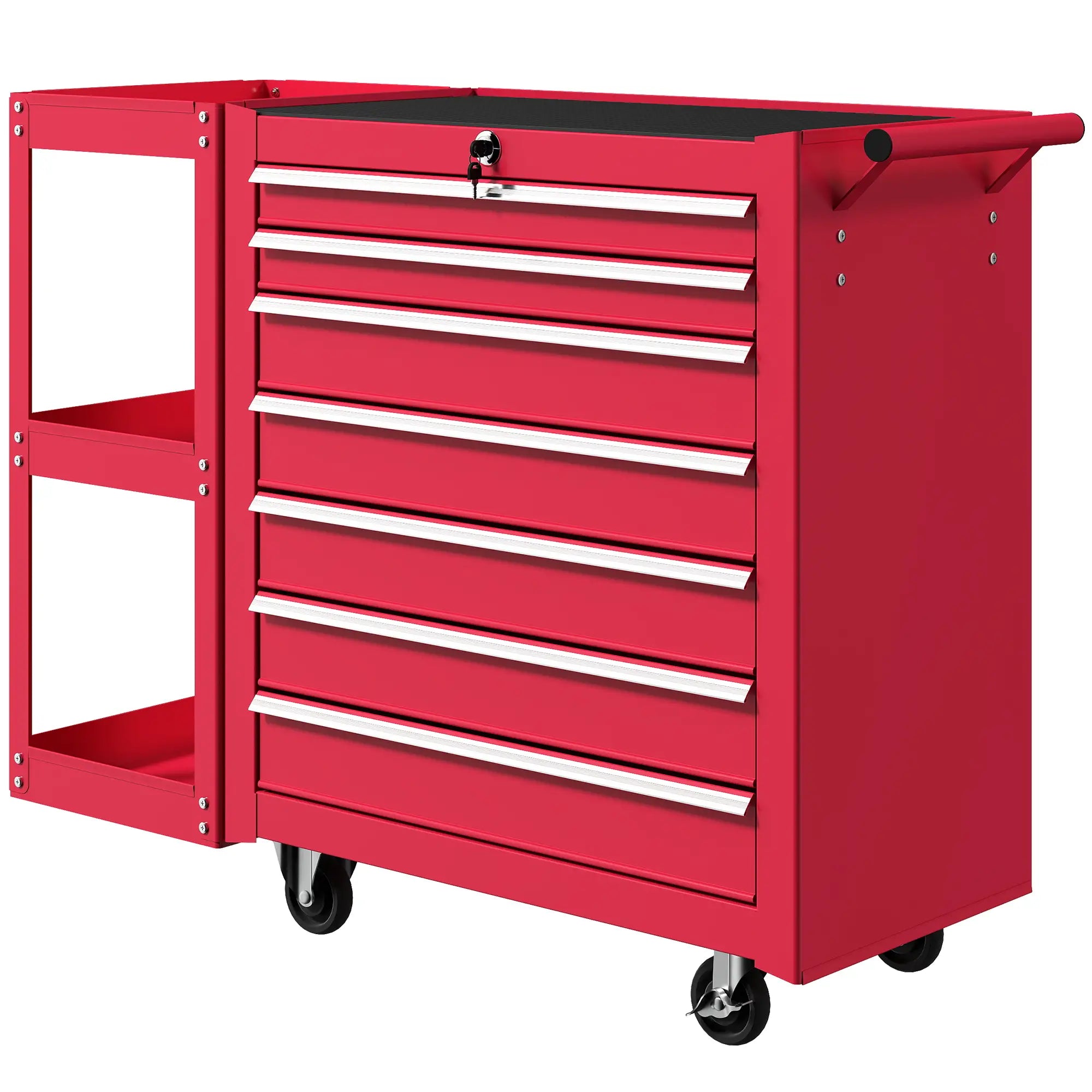 7-Drawer Rolling Tool Chest, Lockable Cabinet with Side Shelf, Red Tool Organizers Red at Gallery Canada