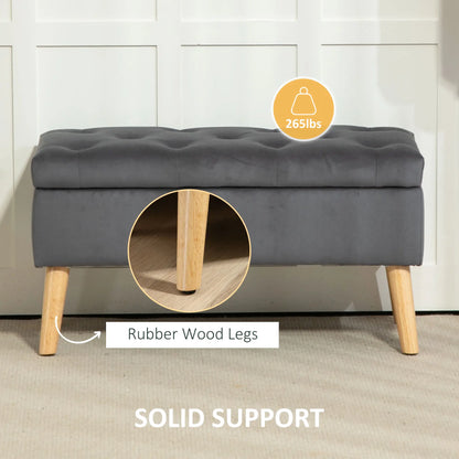 Velvet Storage Ottoman with Lid, Wood Legs, Charcoal Grey Storage Ottomans & Benches at Gallery Canada