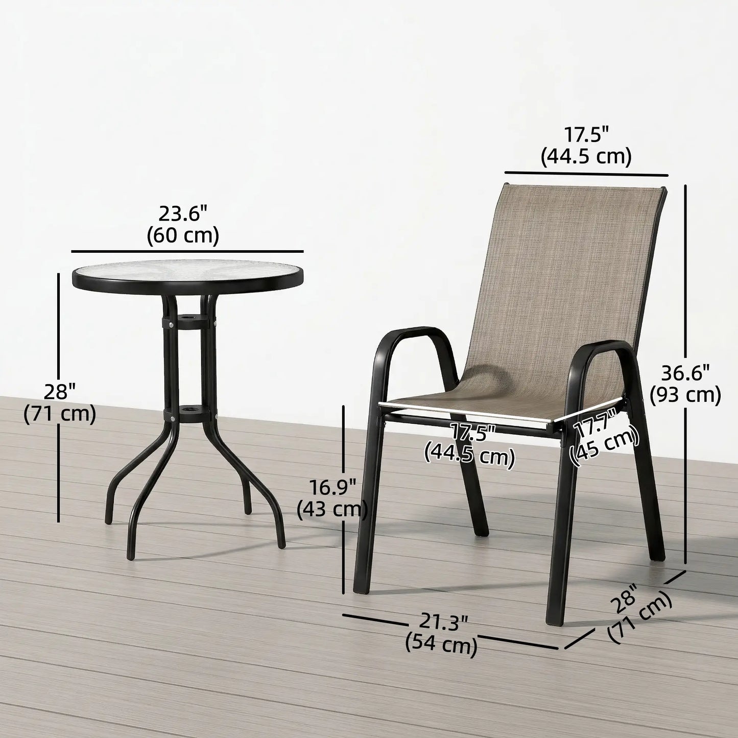 3 Piece Bistro Set with Mesh Chairs, Glass Table, Light Mixed Brown Bistro Sets at Gallery Canada