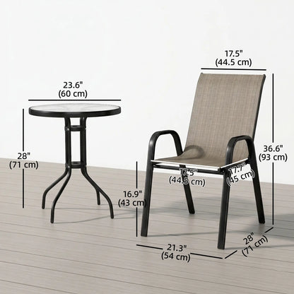 3 Piece Bistro Set with Mesh Chairs, Glass Table, Light Mixed Brown Bistro Sets at Gallery Canada