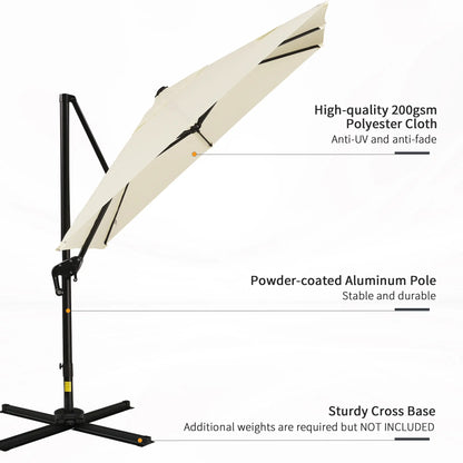 8'x8' Square Patio Umbrella, Outdoor Cantilever Parasol, Cream White Offset Cantilever Umbrellas at Gallery Canada
