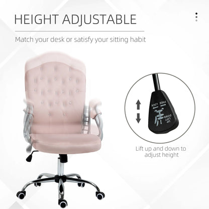Velvet Office Chair, Button Tufted Desk Chair, Swivel Wheels, Adjustable Height, Pink Executive & Manager Chairs at Gallery Canada