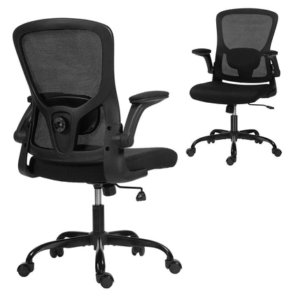 Ergonomic Mesh Office Chair, 4D Lumbar Support, Flip-Up Armrests, Tilt, Black Task Chairs at Gallery Canada