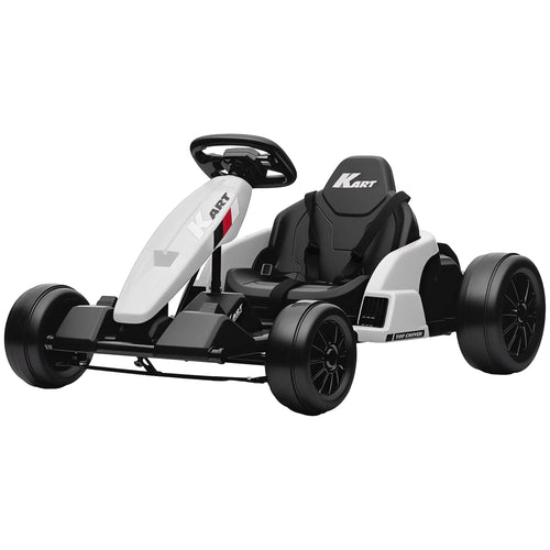 24V Electric Go Kart, Dual 150W Motors, Adjustable Seat, 11.2MPH, White