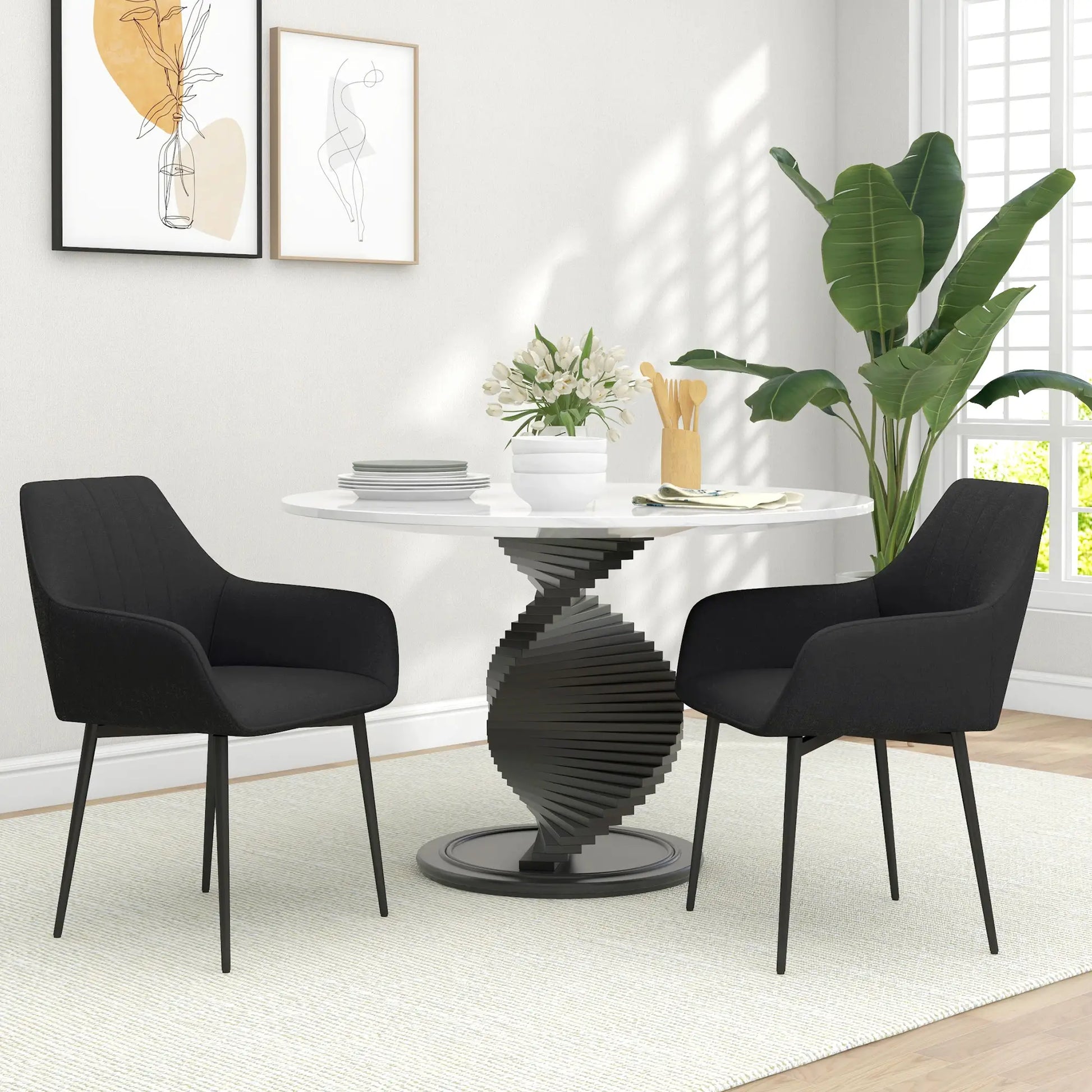 Dining Chairs Set of 2, Upholstered Linen Fabric, Metal Legs, Black Dining Chairs at Gallery Canada