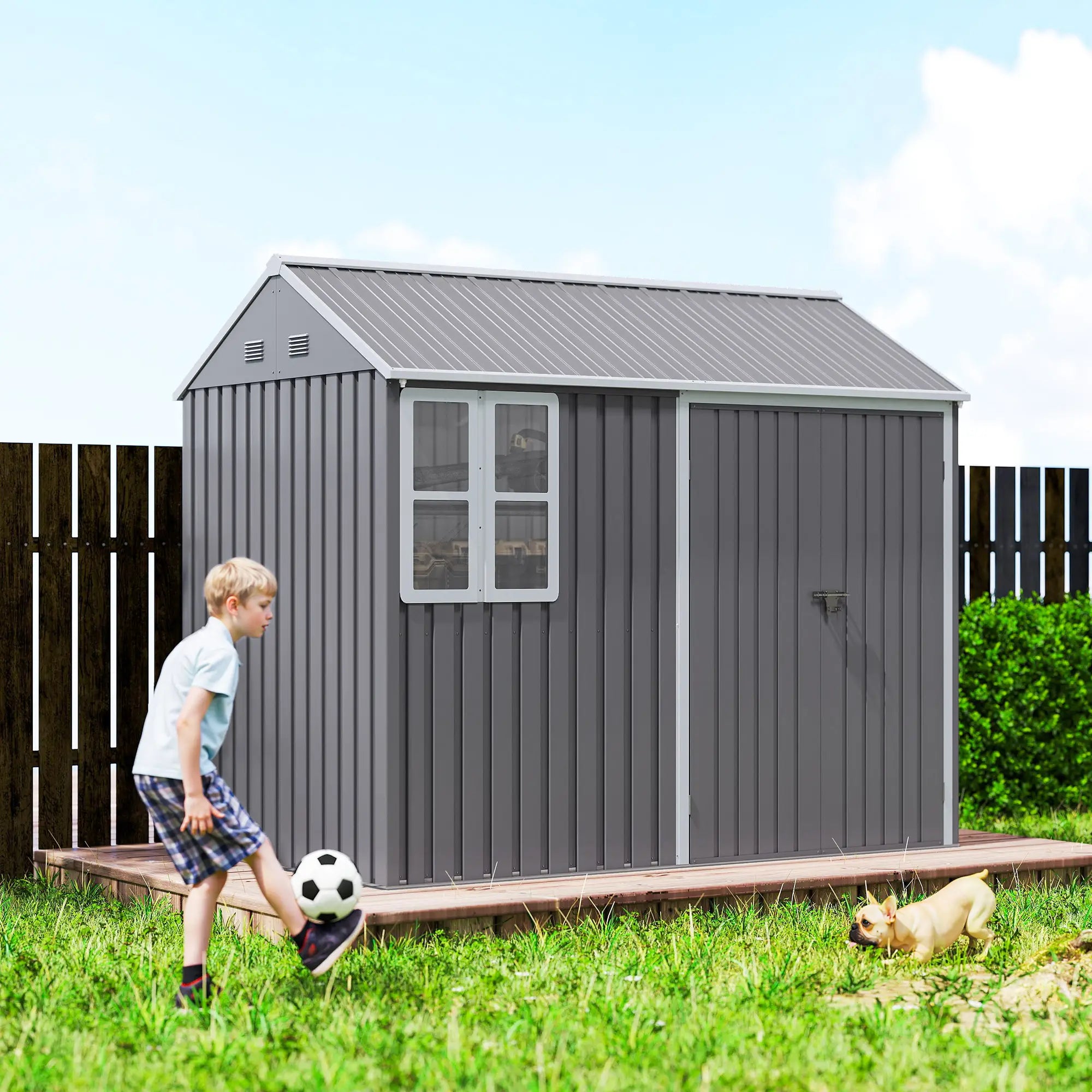 8.5' x 5.5' Metal Garden Shed, Outdoor Storage, Lockable Door, Light Grey Sheds at Gallery Canada