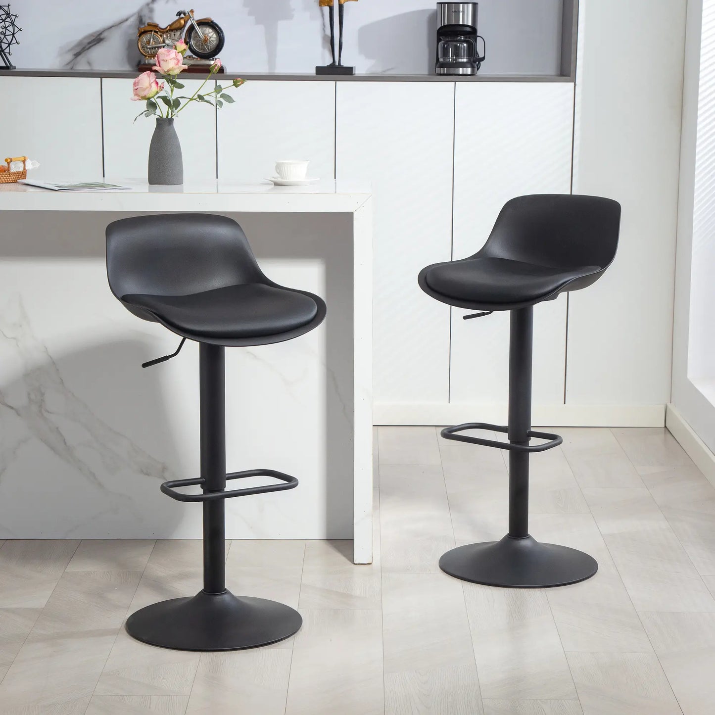 Counter Height Bar Stools Set of 2, Adjustable Swivel PU Leather Seat, Black Bar Stools at Gallery Canada
